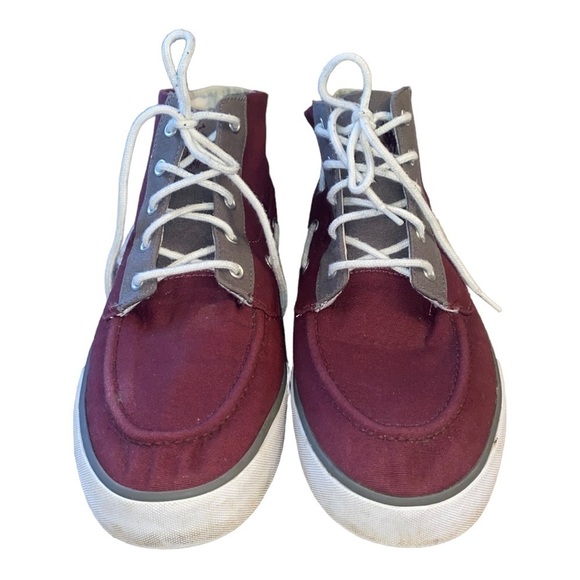 𝅺POLO Ralph Lauren Lander Chukka Canvas High Top Sneakers Shoes Burgundy & Gray - Picture 4 of 10